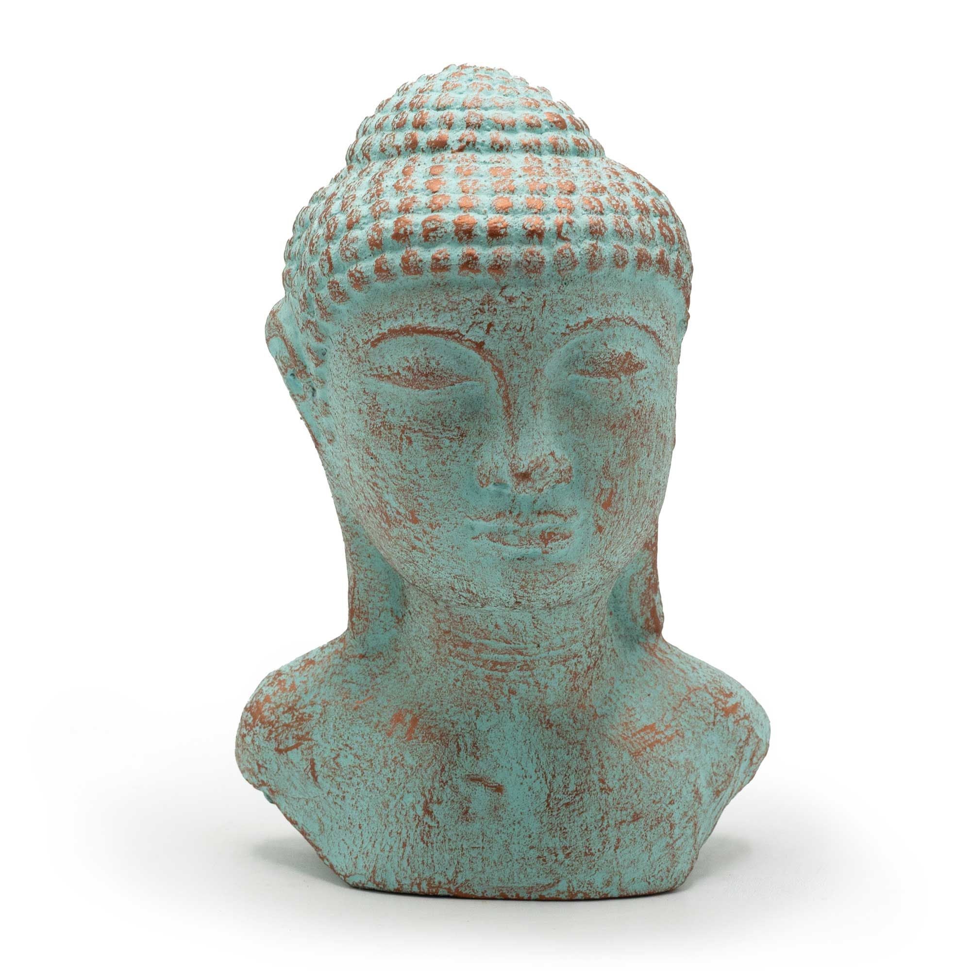 Tranquility Buddha Head Statue in Green Copper for Serene Spaces
