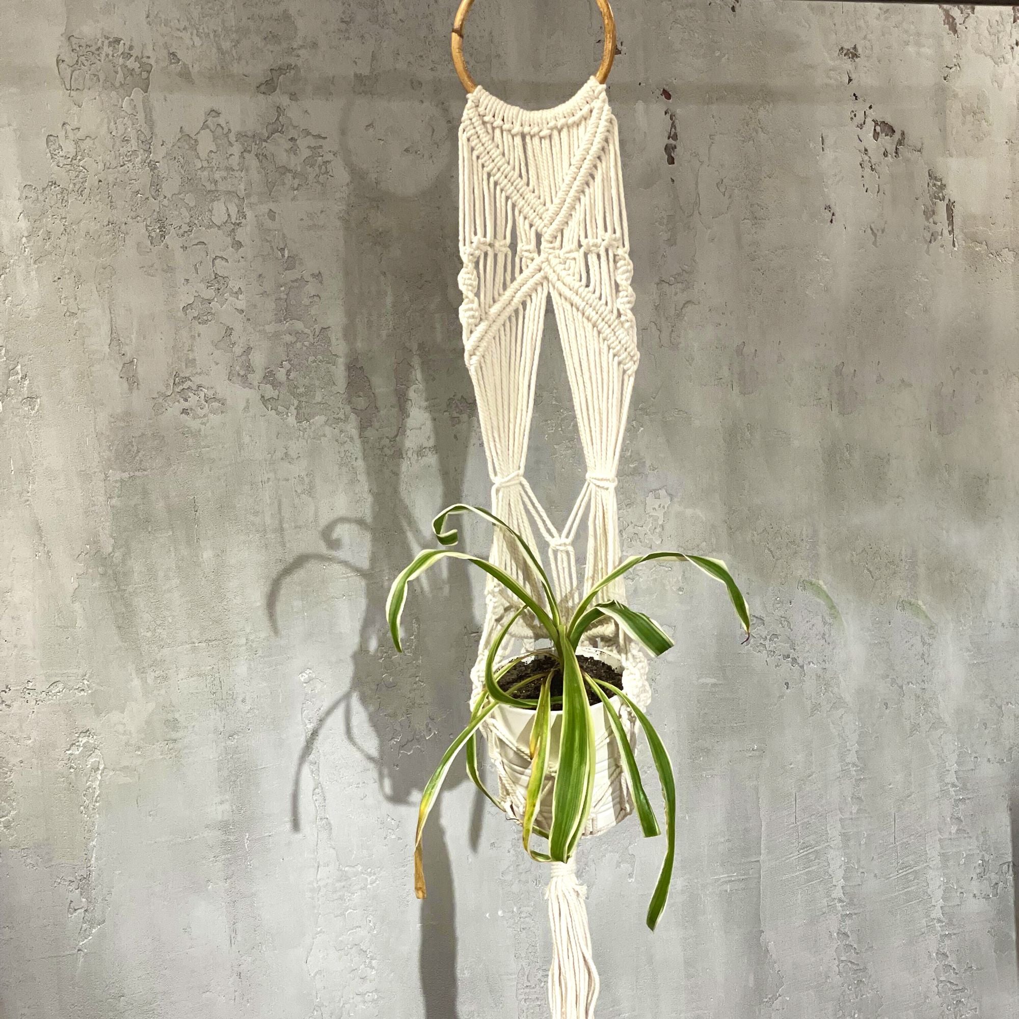 Macrame Pot Holder Long With Ratten Hoop for Home Decor Style