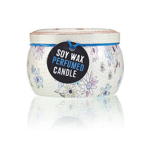 Art Tin Candle with Friendly Messages in Parma Violet Design