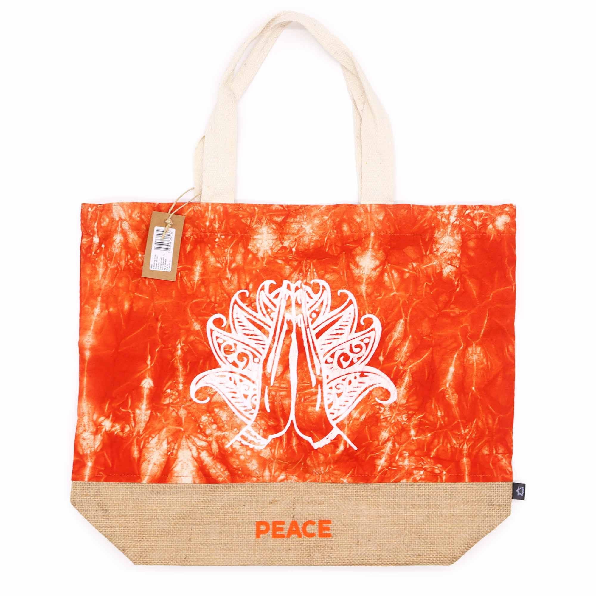 All Natural Bag in Orange Stonewash with Namaste Hand Peace Design