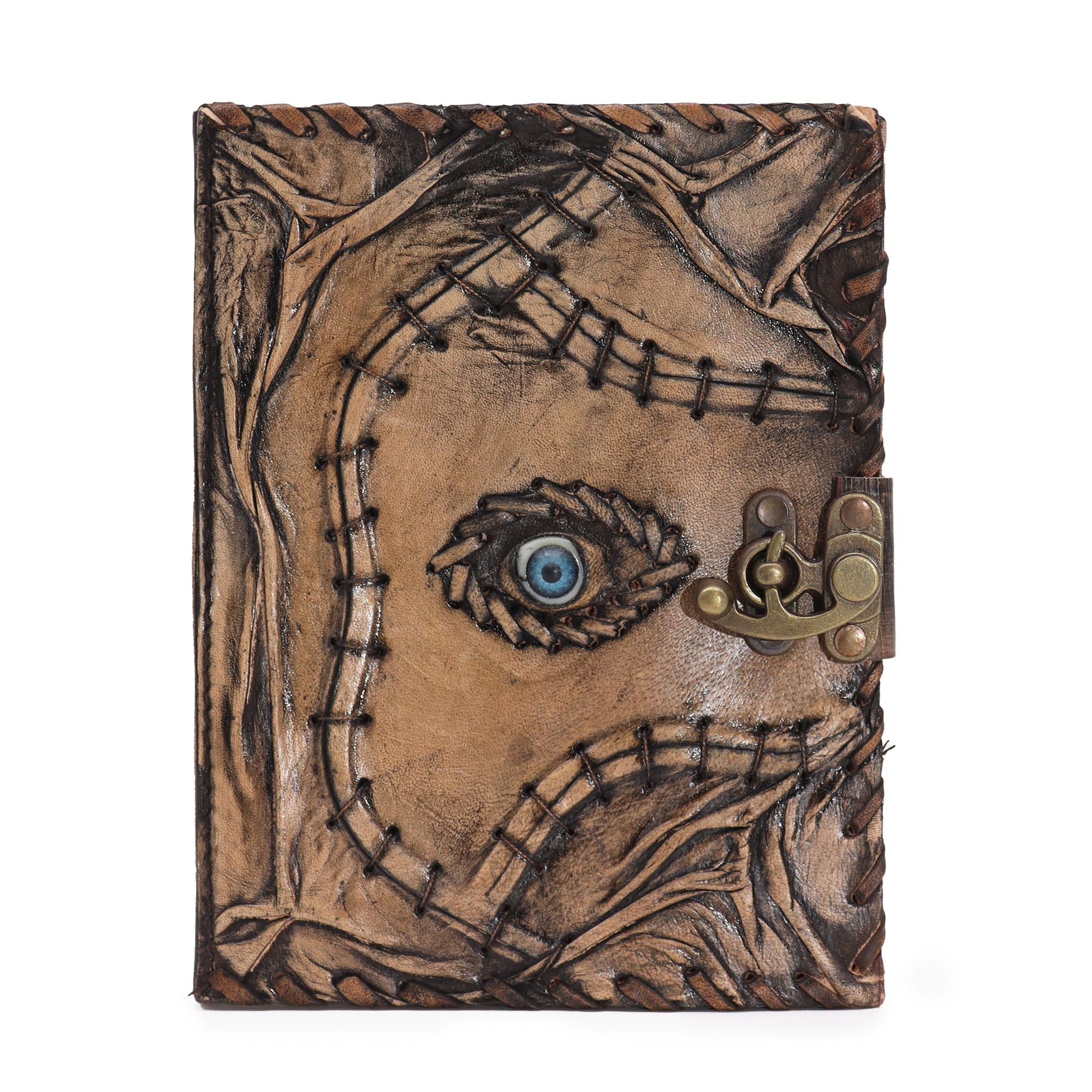 Brown Tan Book with Evil Eye Decor and 160 Deckle Edge Pages