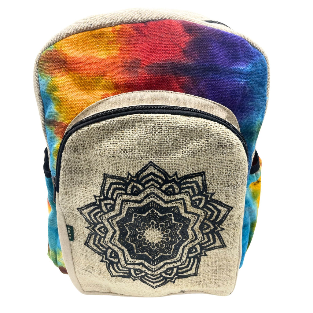 Tiedye Hemp Large Backpack with Mandala Design for Everyday Use