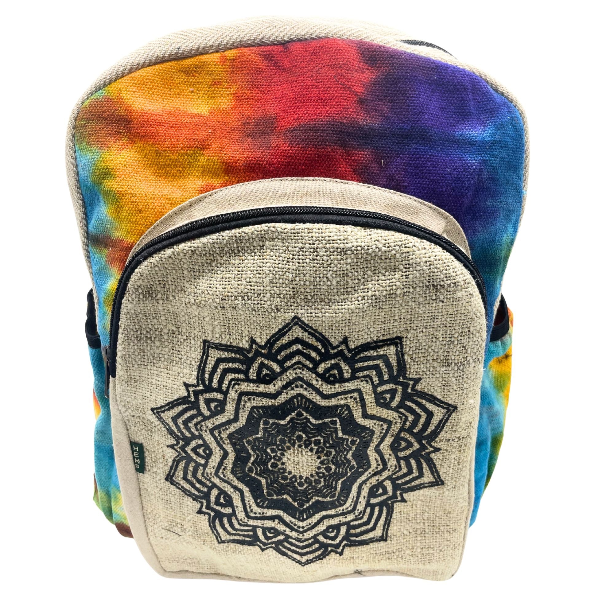Tiedye Hemp Large Backpack with Mandala Design for Everyday Use