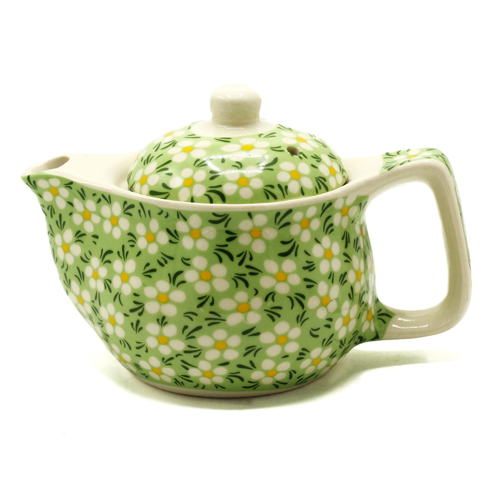 Small Herbal Teapot Green Daisey for Individual Tea Enjoyment