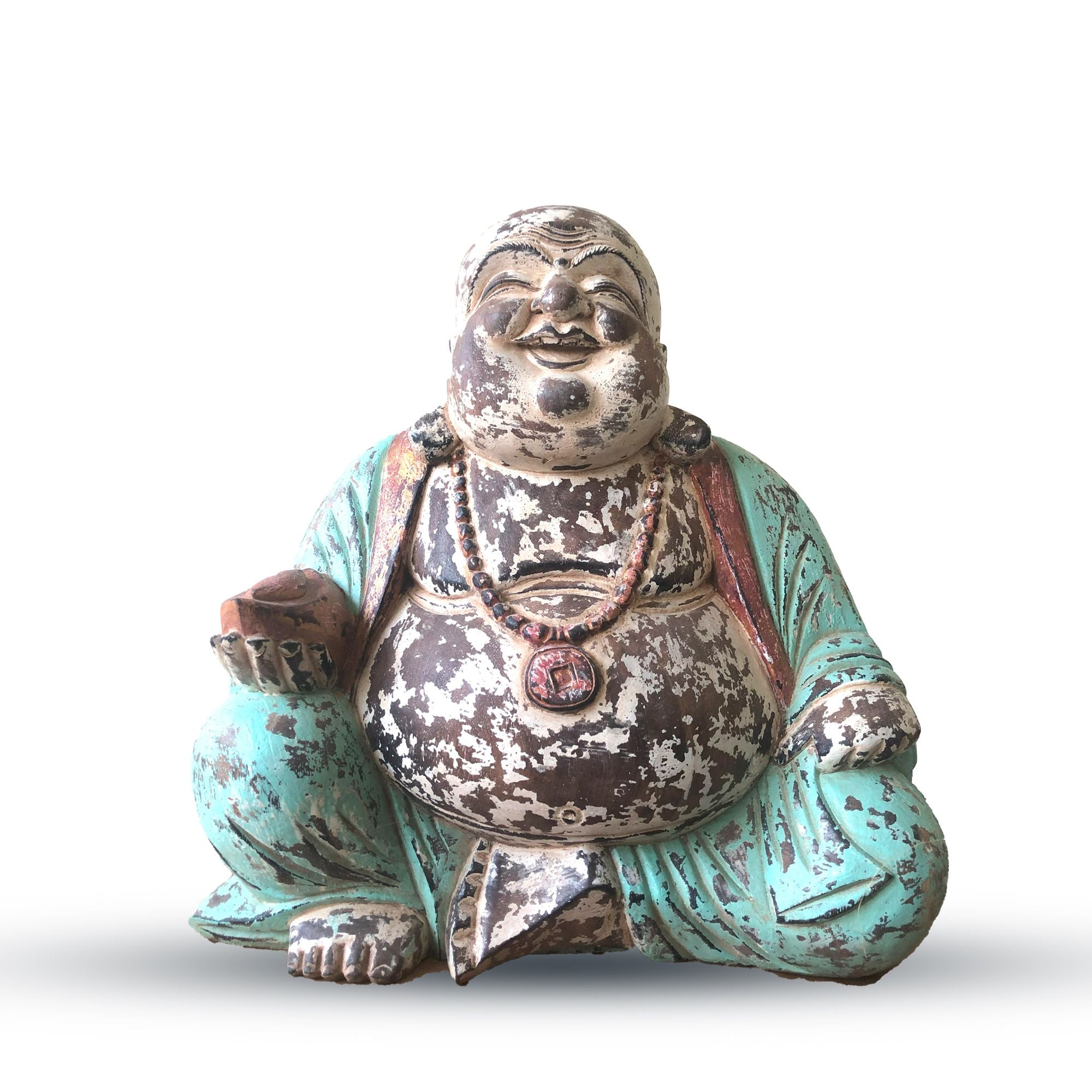 Vintage Mint Hand Carved Happy Buddha Statue 40cm for Decor