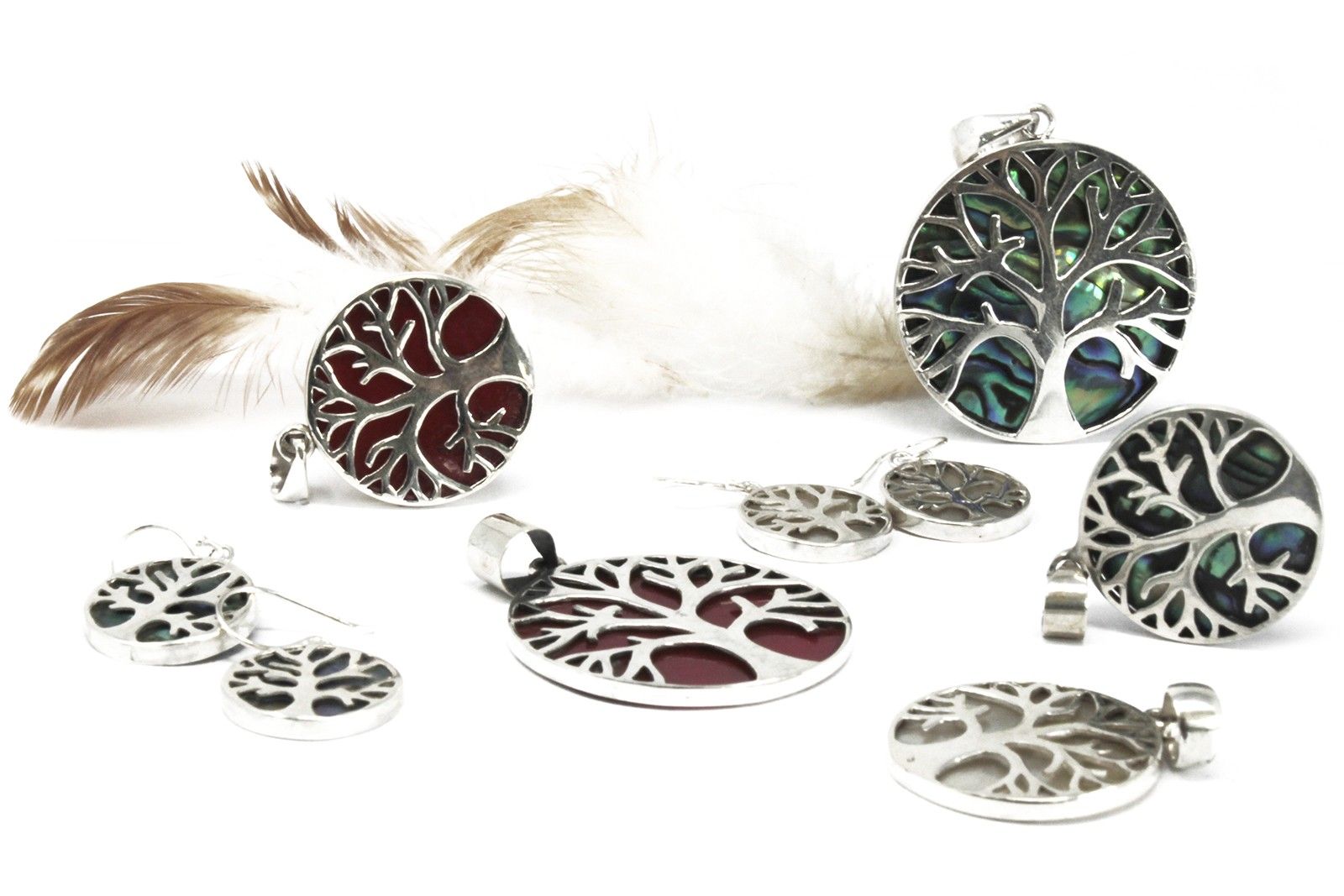 Tree of Life Silver Earrings 15mm with Coral Effect Design