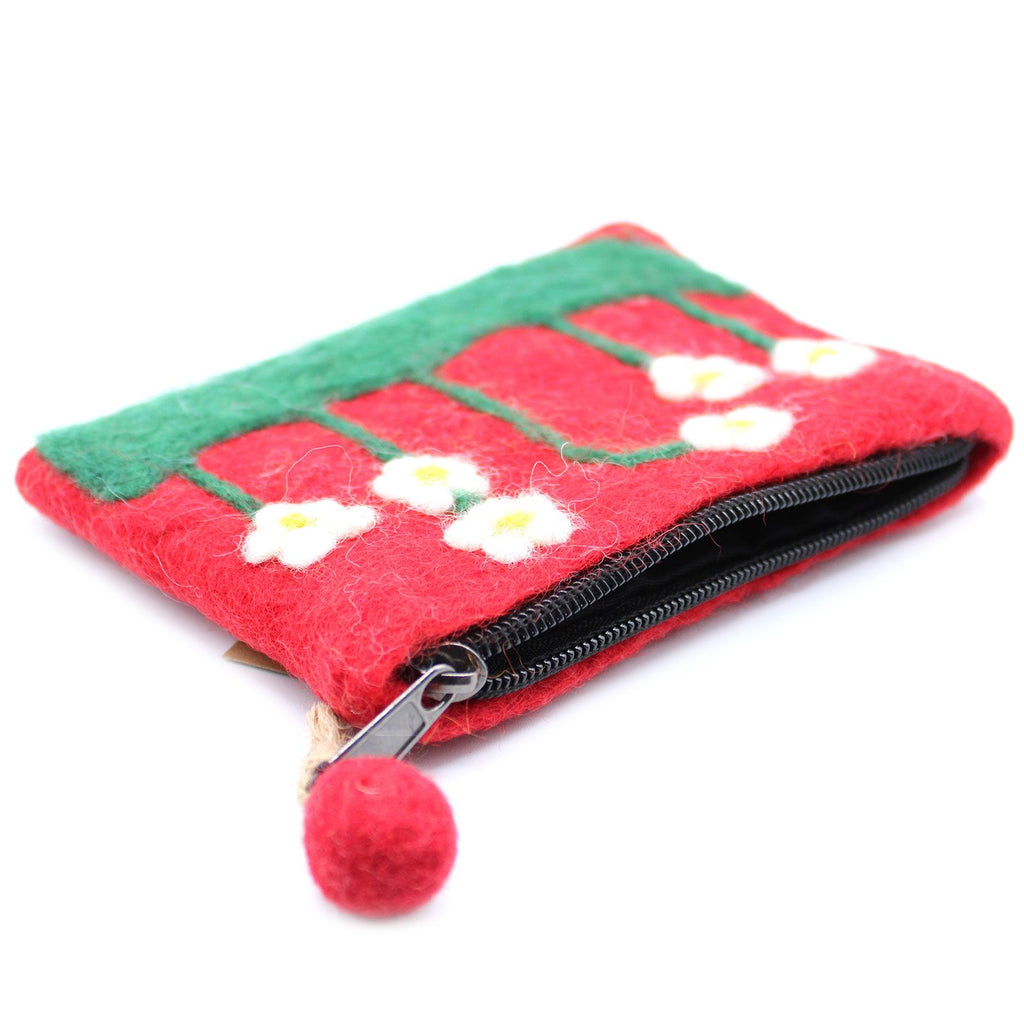 Natural Felt Zipper Pouch with Flower Garden Design Assortment