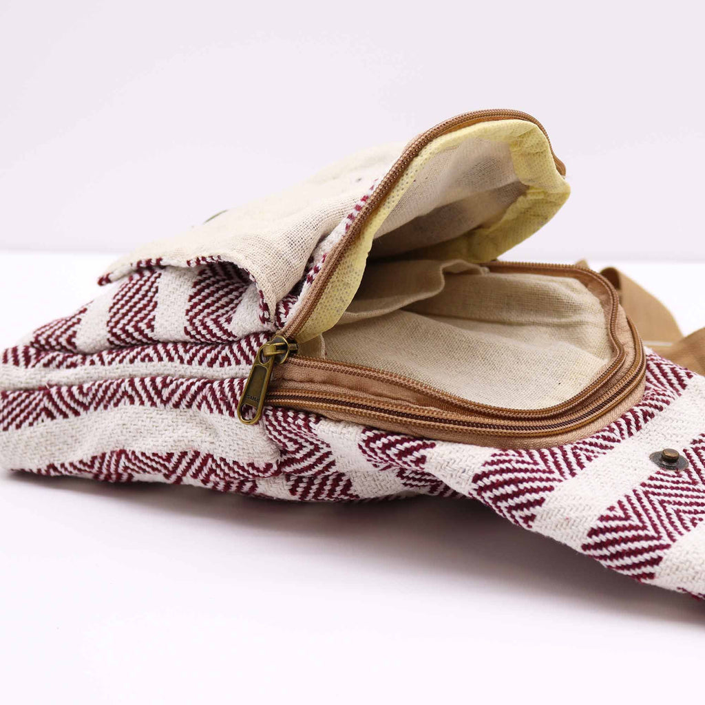 Burgundy and White Body Cross Bag in Natural Cotton for Stylish Looks