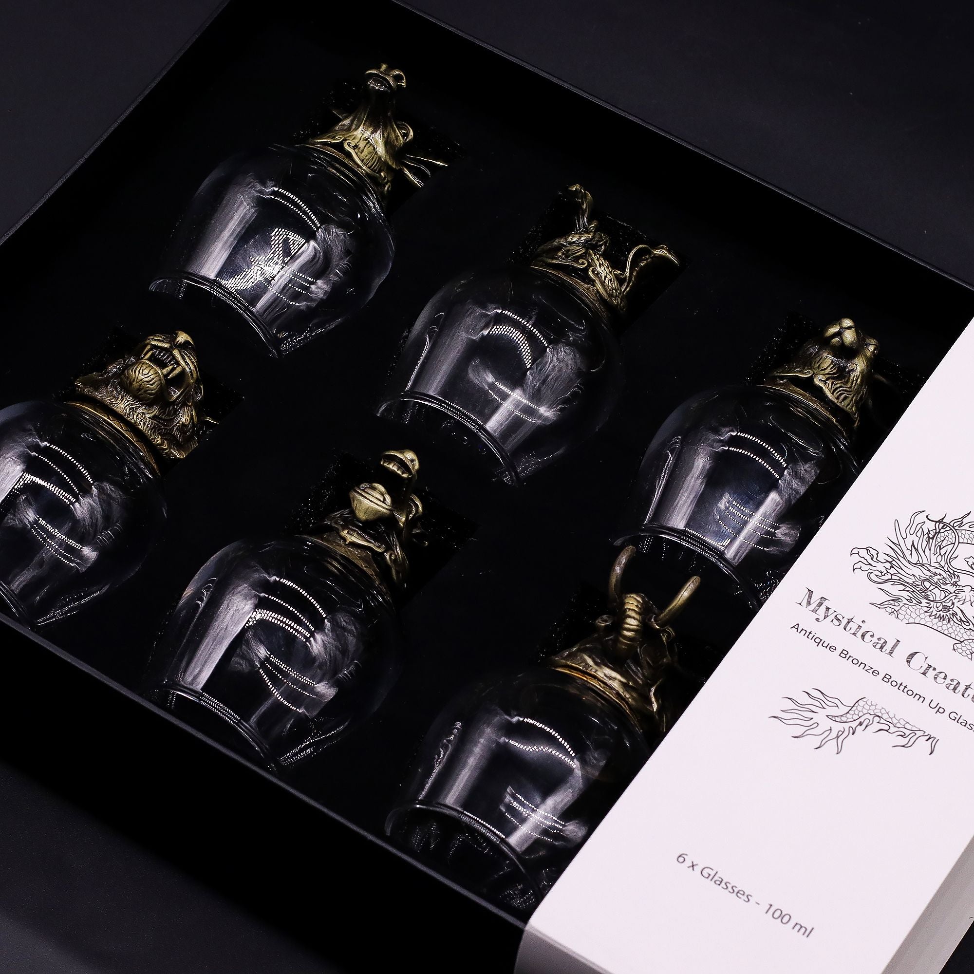 Gift Set of 6 Mystical Creatures Glasses with Antique Bronze Design