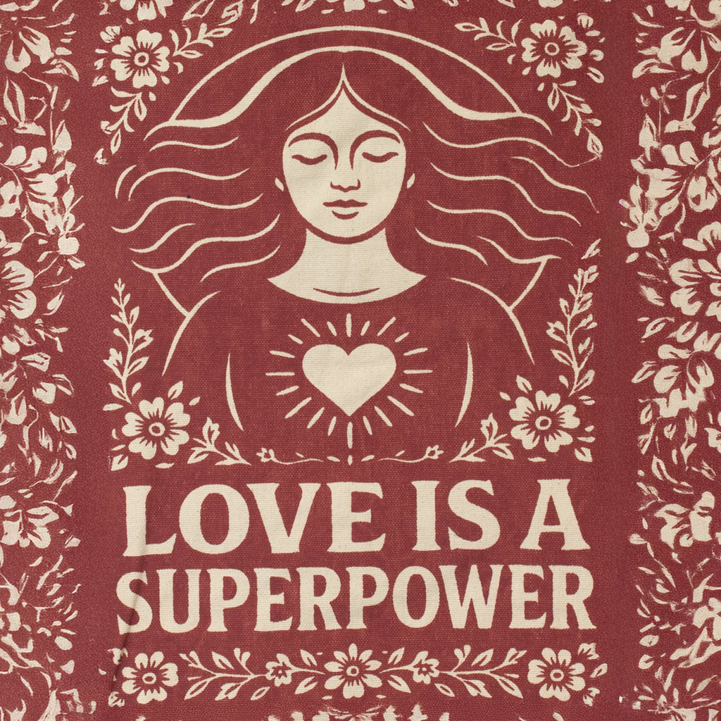 Nomad Sari Iconic Toni Tote Bag with Love is a Super Power Design