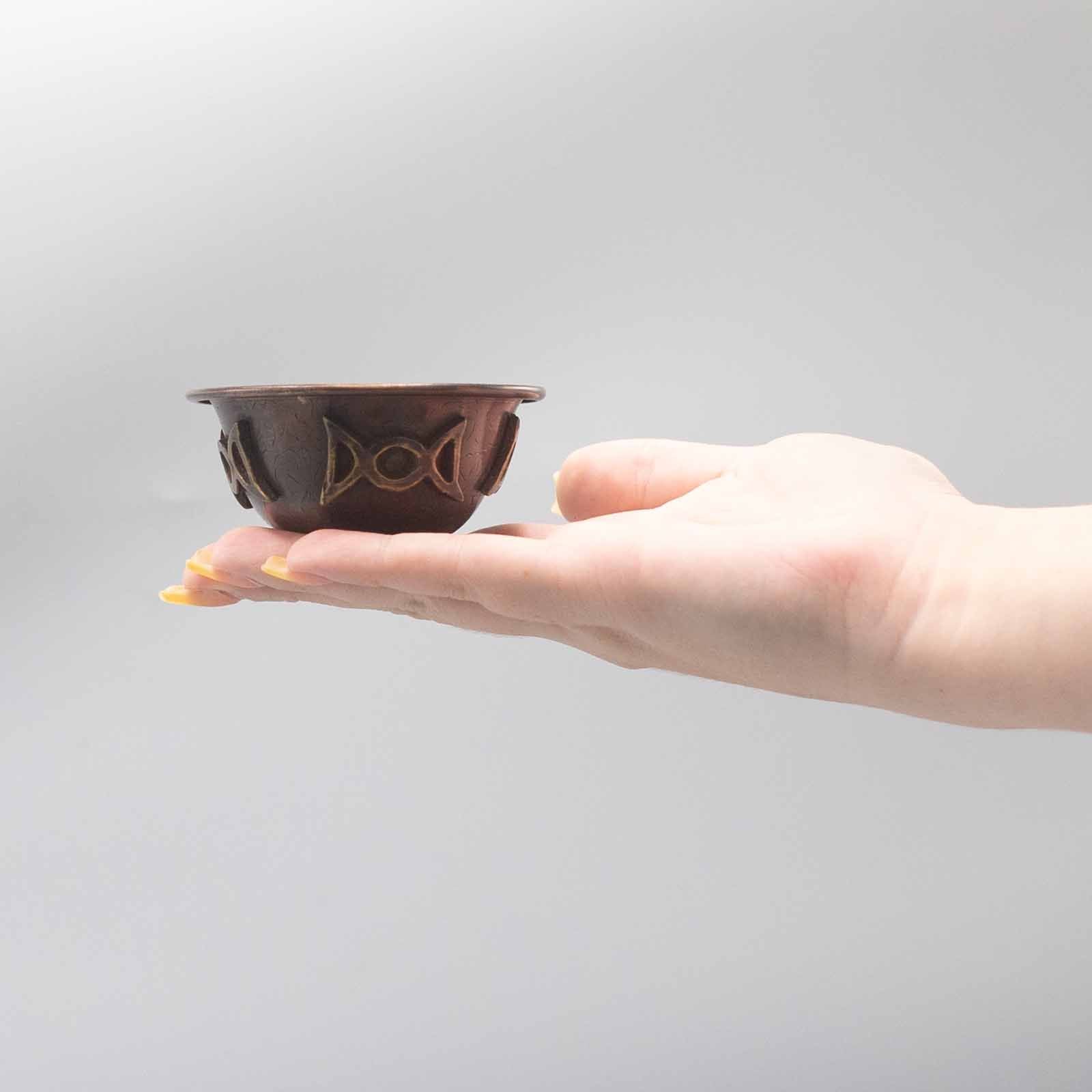 Antique Copper Ritual Bowl with Triple Moon for Spiritual Use