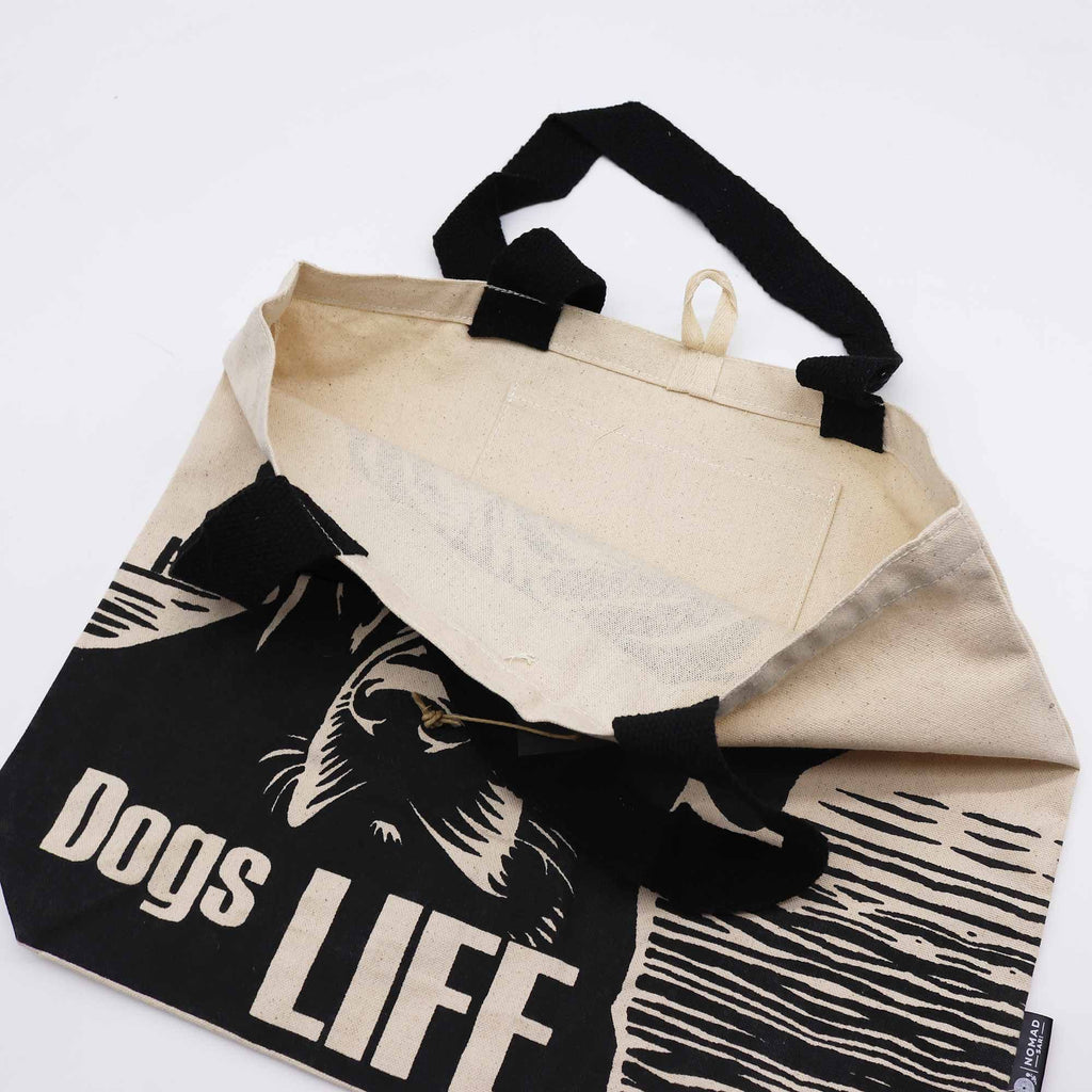 Iconic Classic Tote Bag It's a Dogs Life White Cotton Design