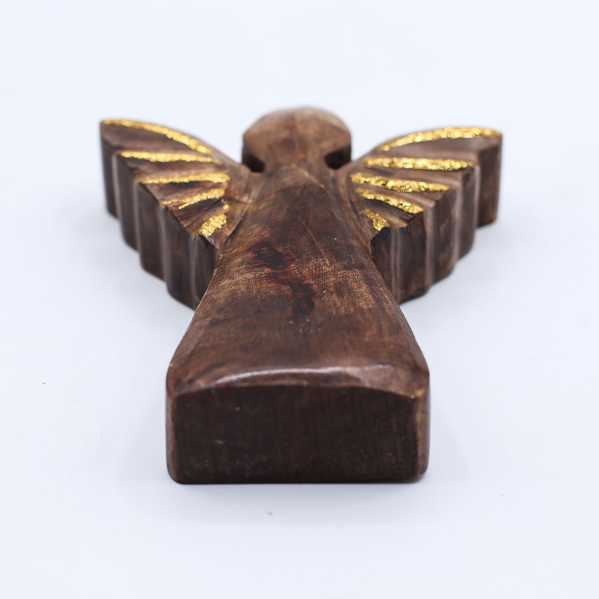 Small Mango Wood Angel with Elegant Gold Wings for Home Decor