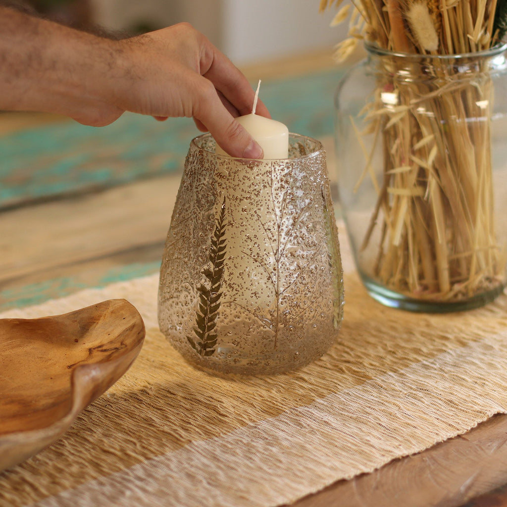Natural Floral Glass Large Bowl Candle Holder for Home Decor