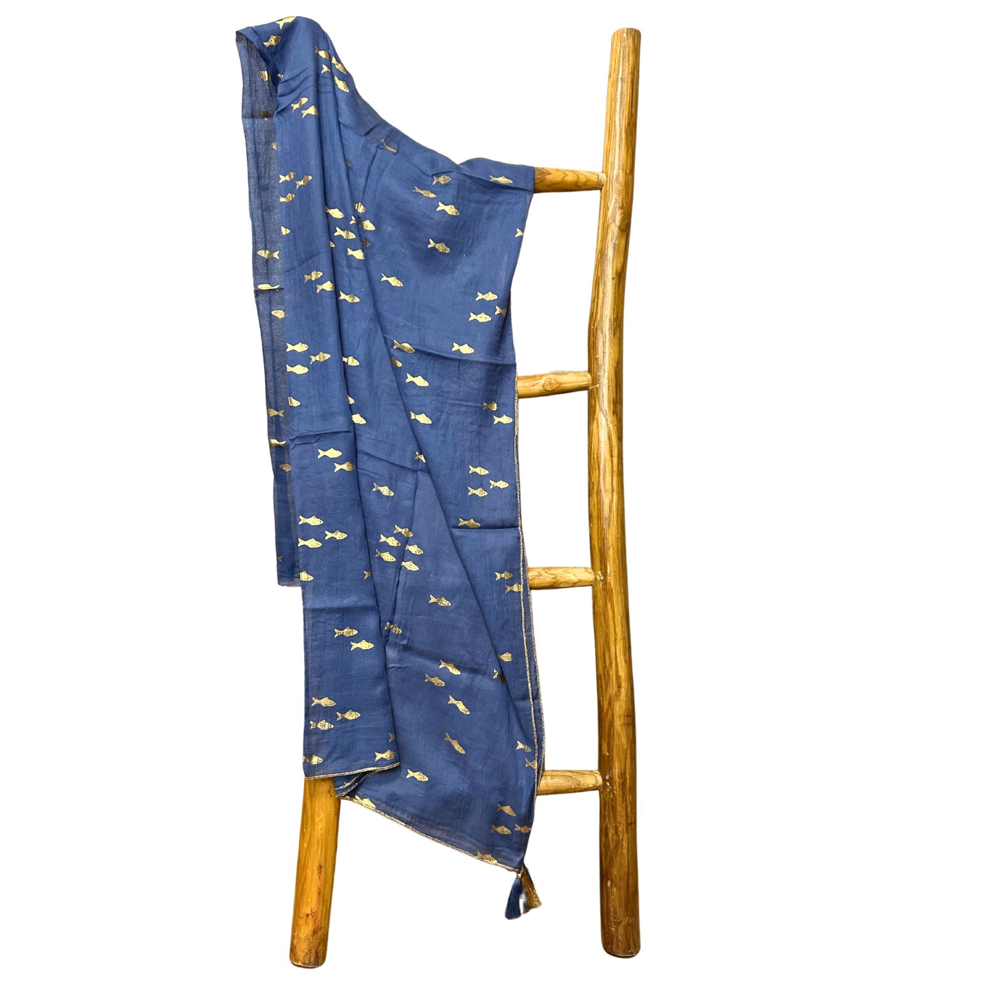 Nomad Sari Pareo in Sea Blue with Gold Fish Print for Summer Style