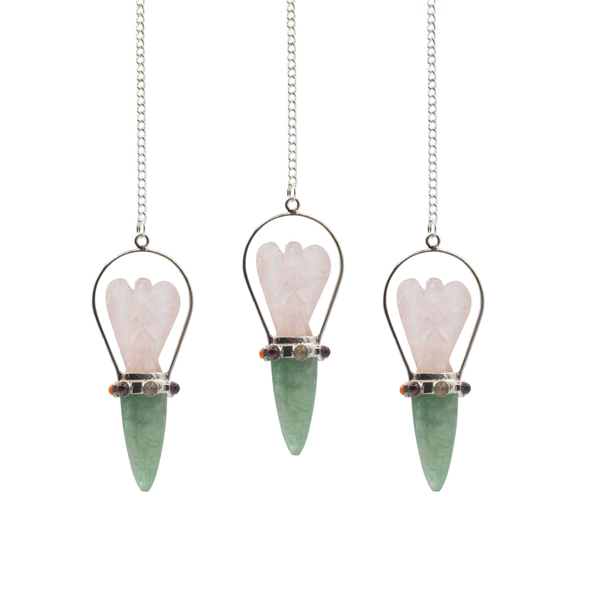 The Heart Oracle - Two Piece Angel Pendulum - Chakra Band - Rose Quartz & Green Aventurine