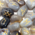 Runes Stone Set in Pouch with Mystical Grey Agate Stones