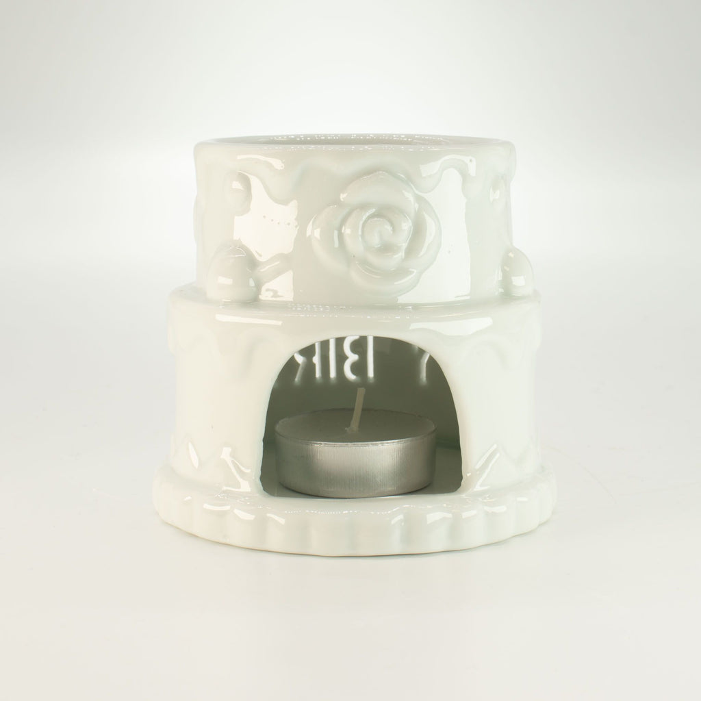 Ceramic Cake Oil Burner Happy Birthday White Decorative Piece