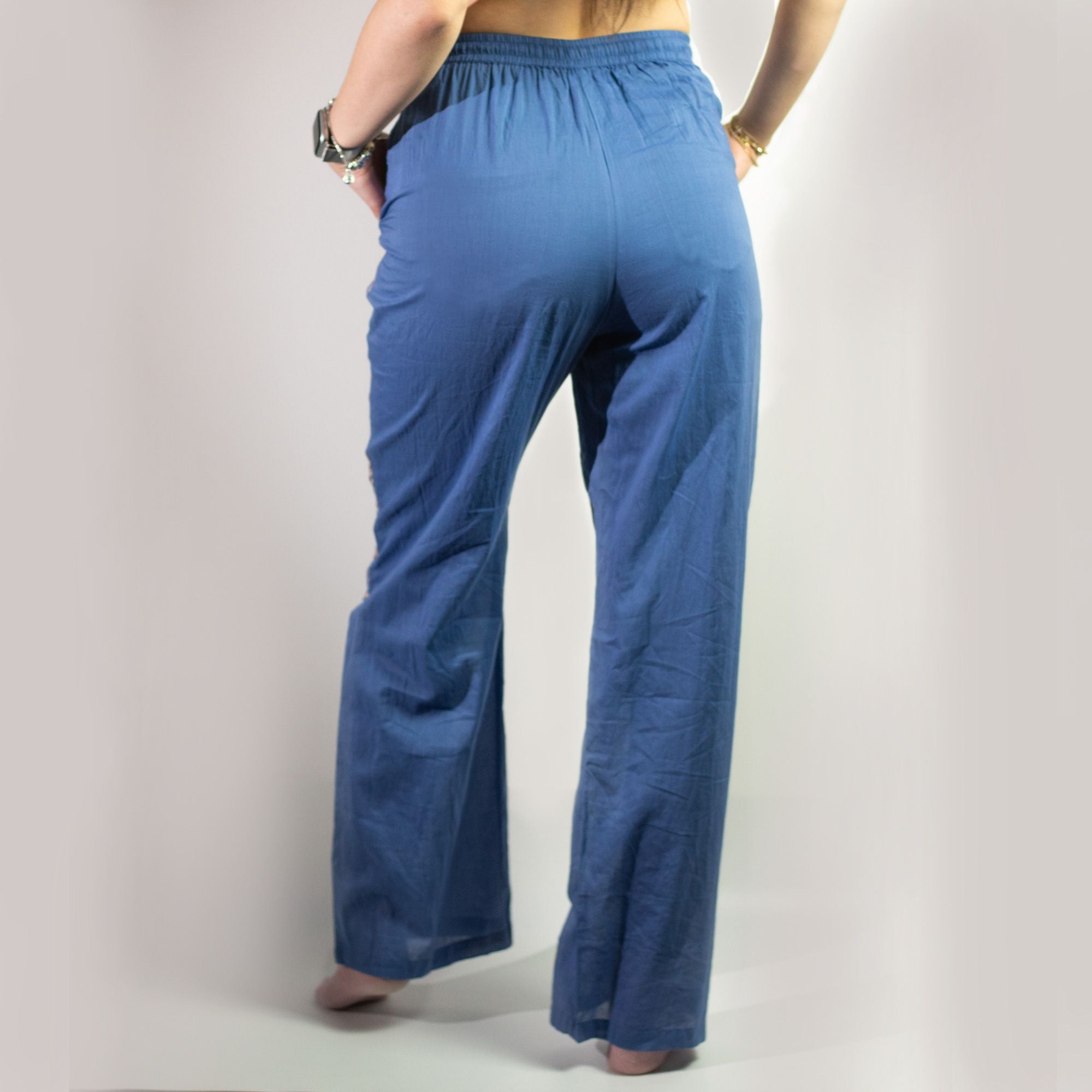 Nomad Sari Lounge Pants L/XL in Rich Blue with Gold Evil Eye Design