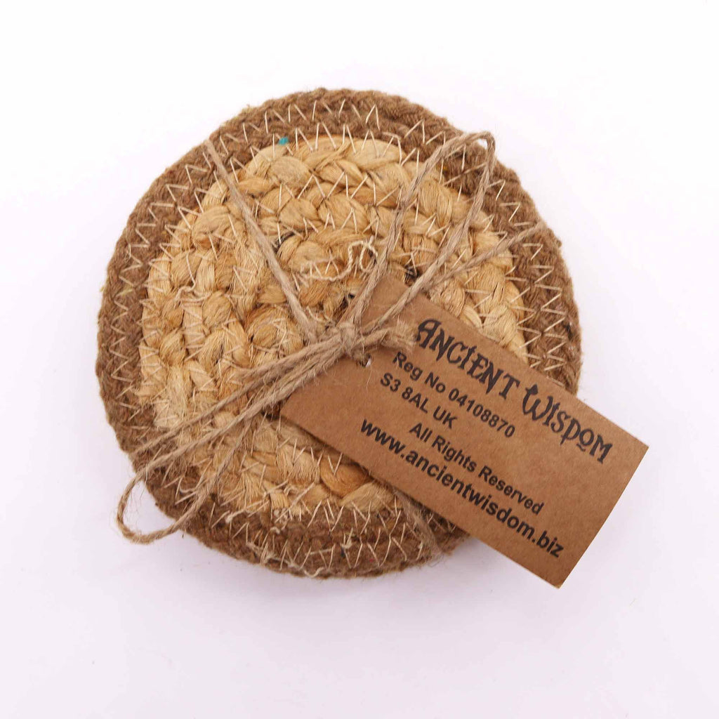 Natural Coaster Set of 4 Jute and Cotton with Rustic Border