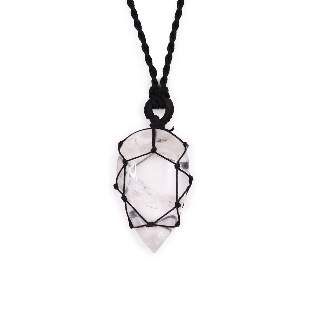 Laced Gemstone Teardrop Pendant in Rock Quartz for Elegance