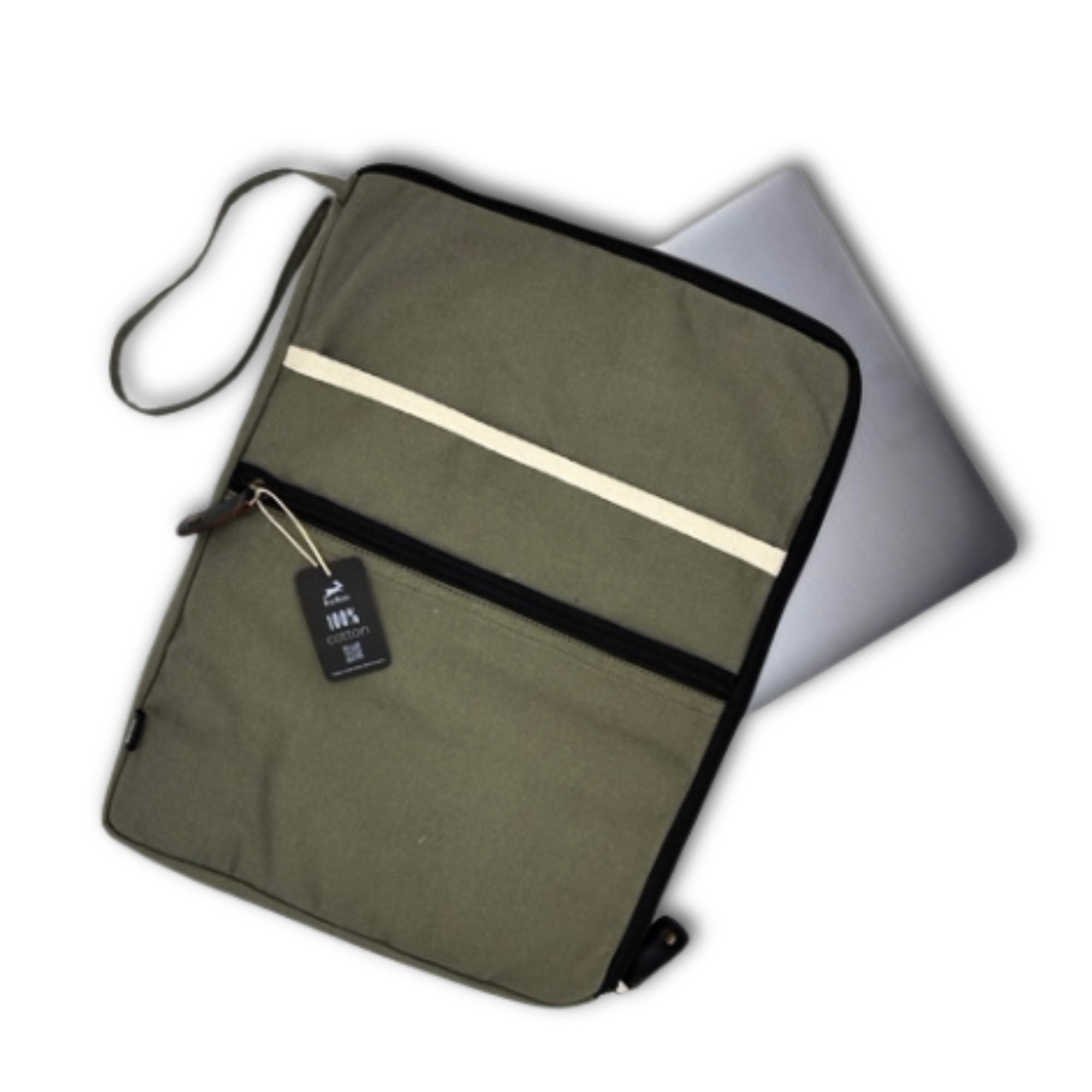 Olive Canvas Large Laptop Pouch for Stylish Organised Storage