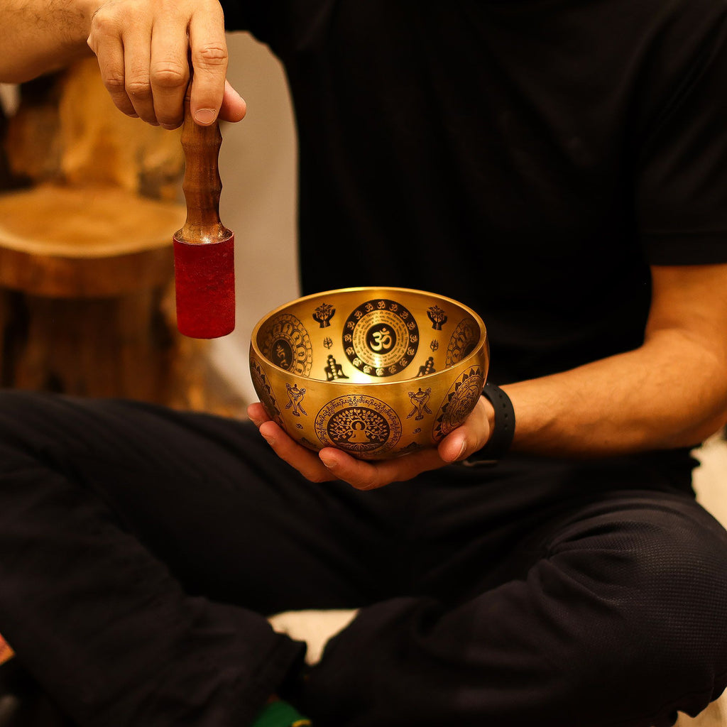 Pure Brass Etched Yogi Set of 4 Singing Bowls for Meditation