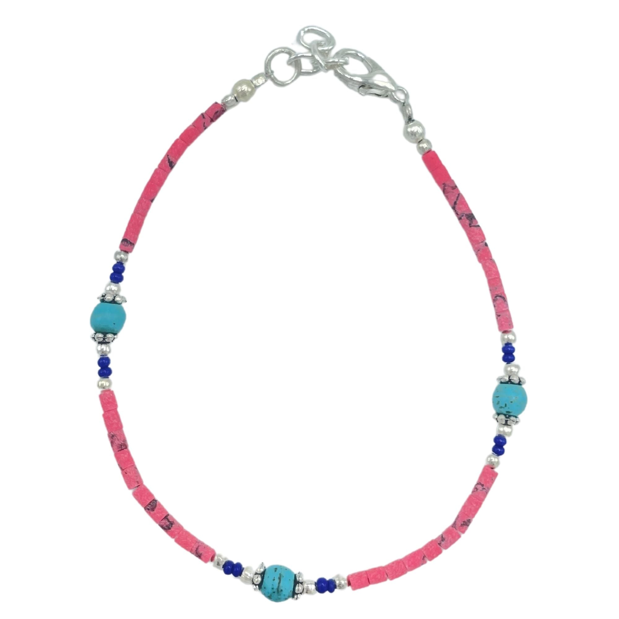 Nepalese Extra Fine Gem Bracelet with Pink Coral and Turquoise Beads