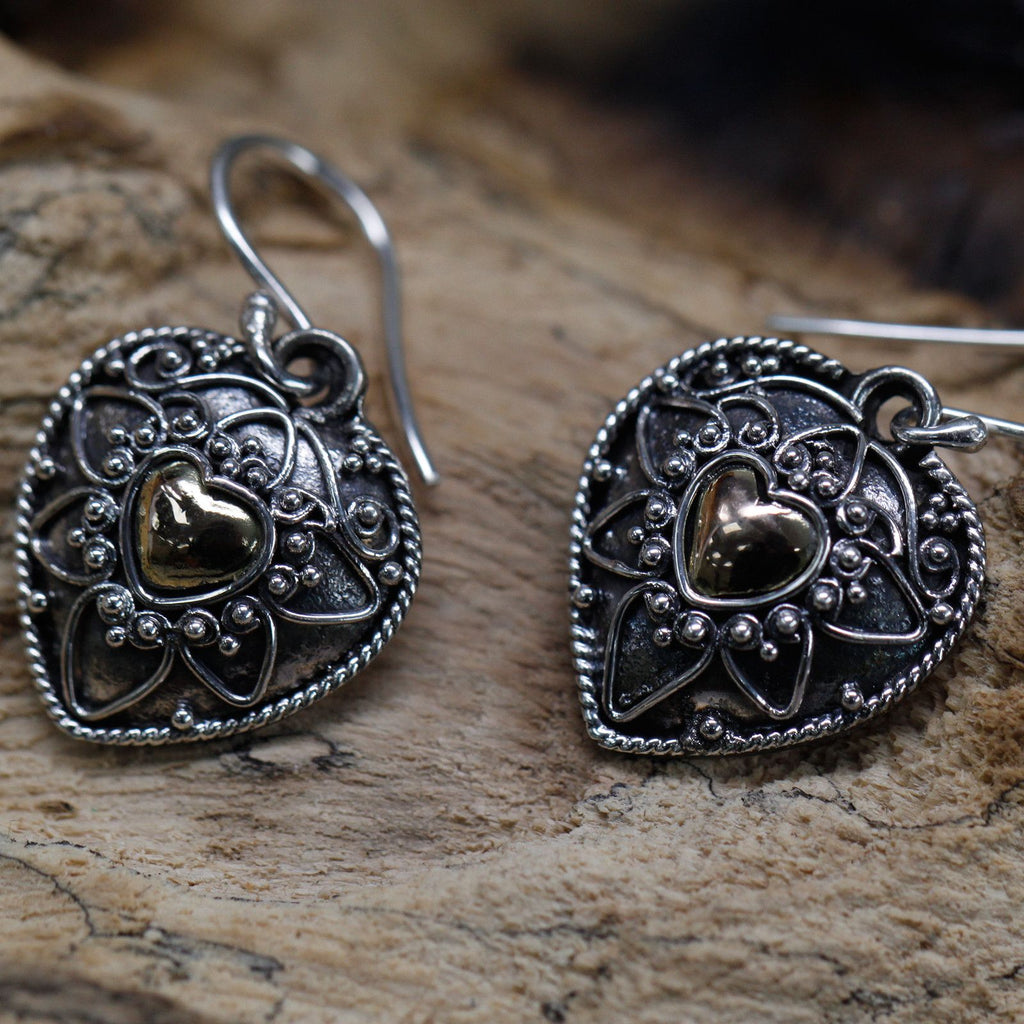 Silver and Gold Mandala Hearts Earrings for Unique Style Statement
