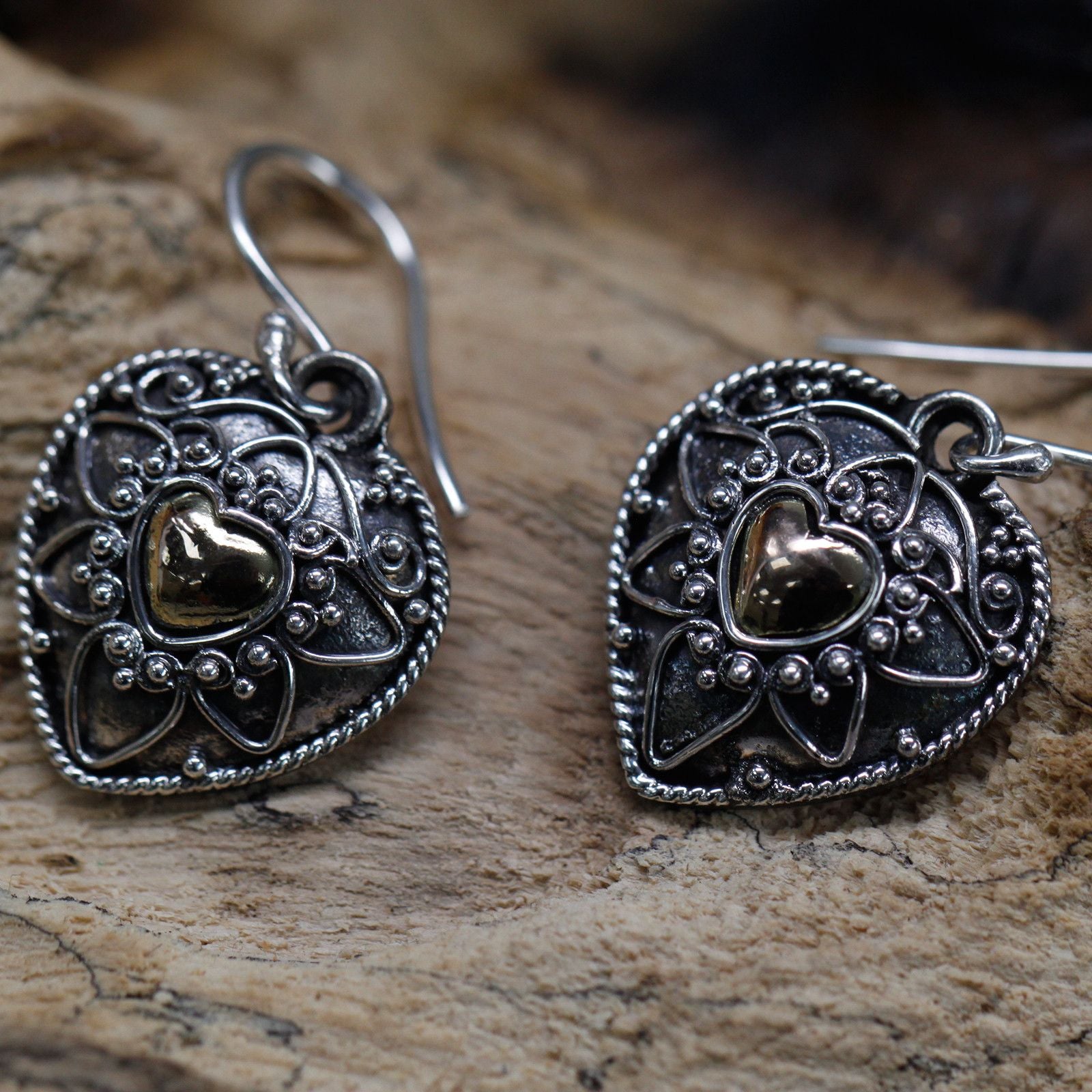 Silver and Gold Mandala Hearts Earrings for Unique Style Statement