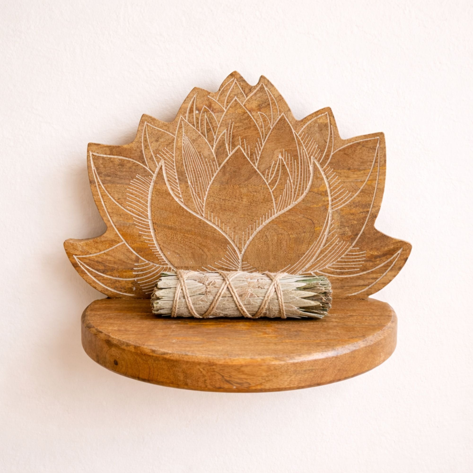 Lotus Wall Shelf White Wash Artisan Decor for Stylish Interiors