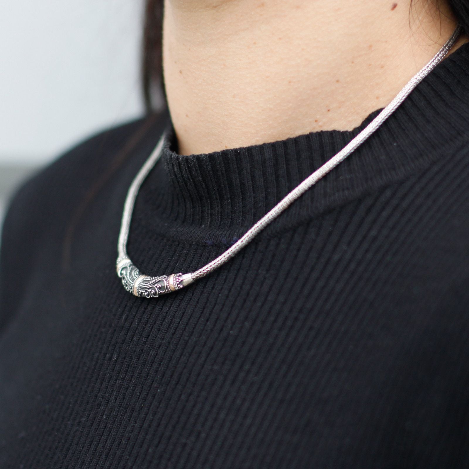 Silver and Gold Necklace with Tribal Design for Unique Style
