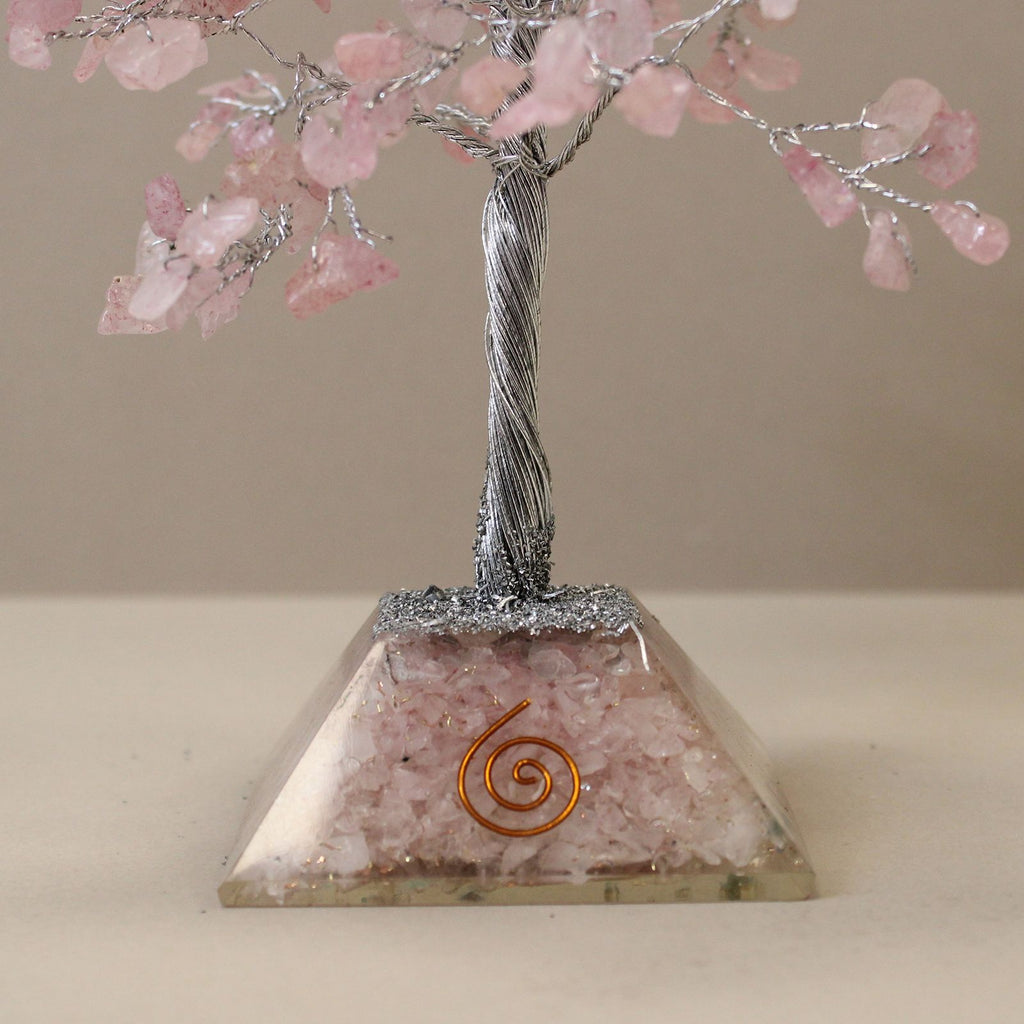 Gemstone Tree with Orgonite Base Featuring 320 Rose Quartz Stones