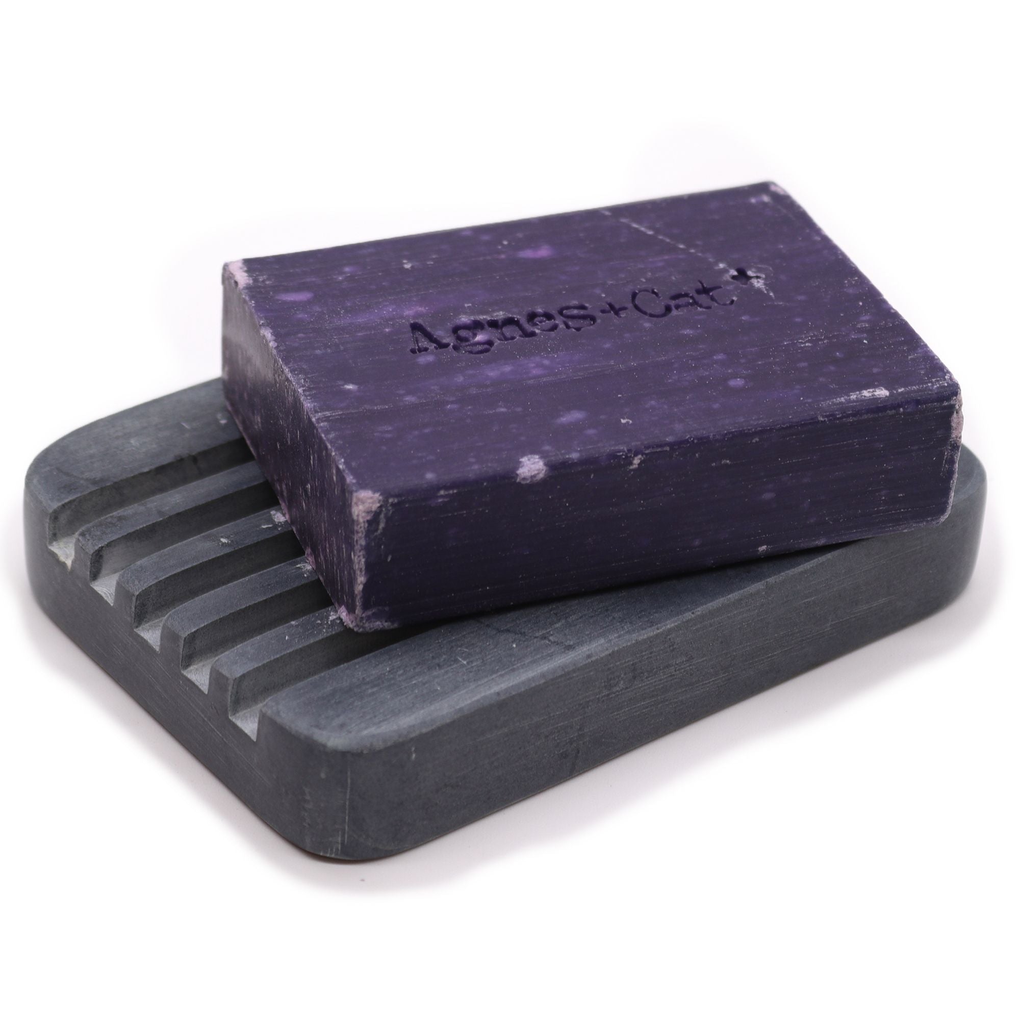Grey Soapstone Soap Dish with Heavy Ridges for Practical Use