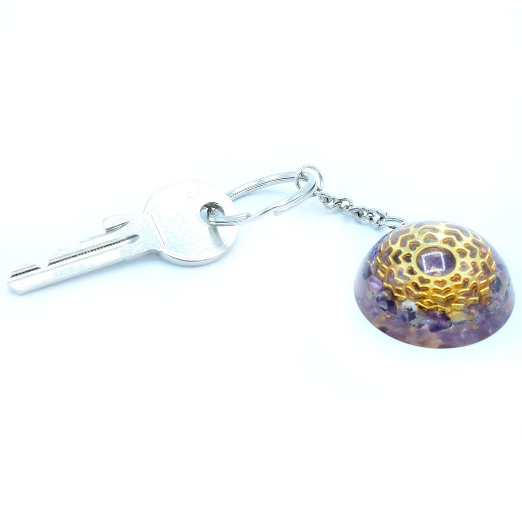 Orgonite Power Keyring with Amethyst Mandala Hearts Design