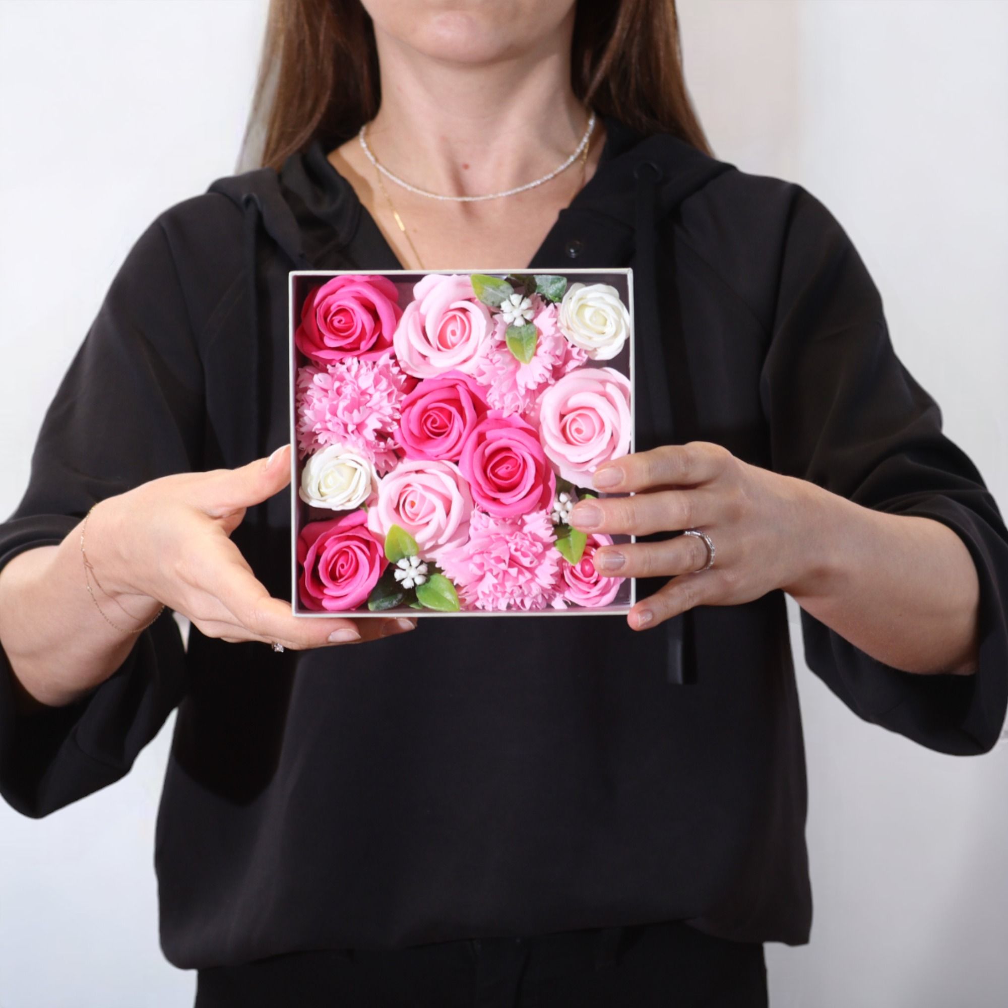 Square Box Baby Blessings Pinks Soap Flower Gift for Newborns