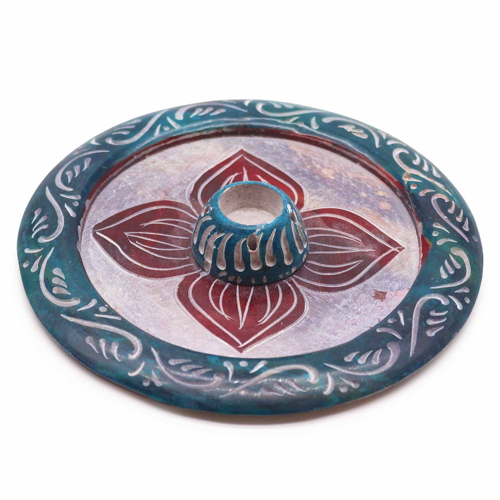 Soapstone Disc Incense Holder with Four Petal Design for Aromas