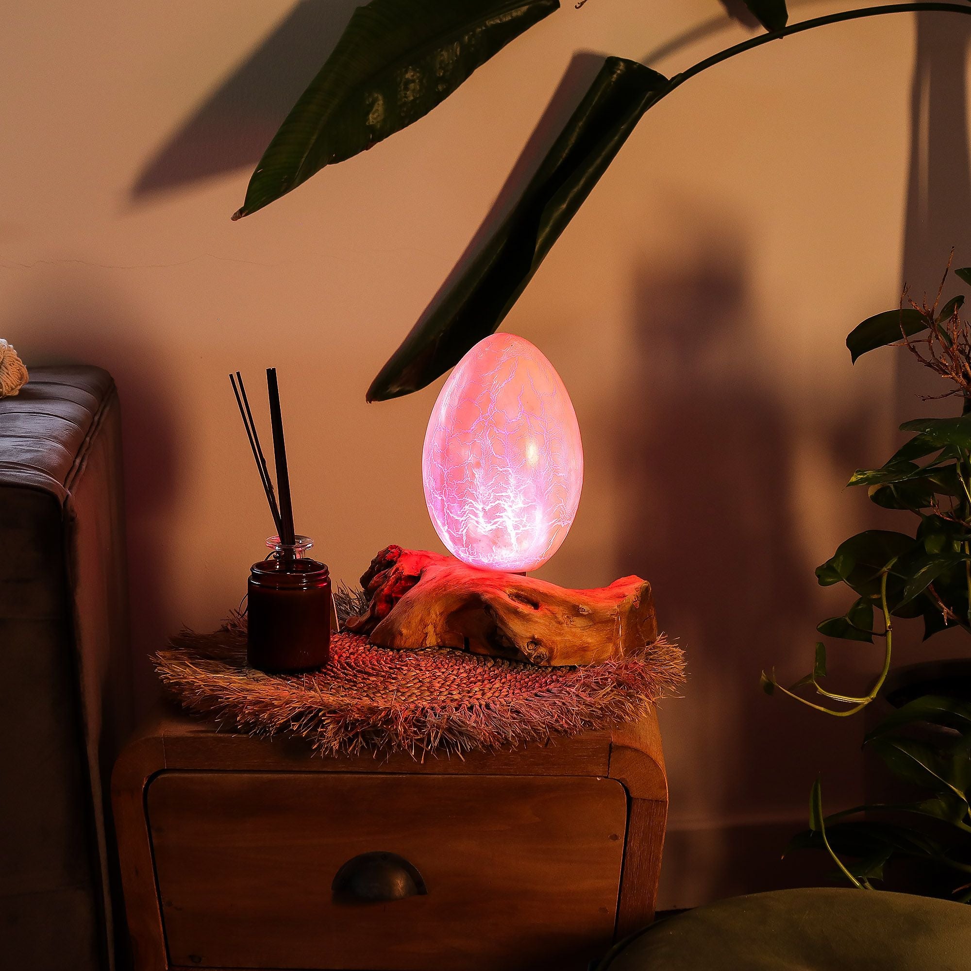 DriftGlow Lamp with Crackle Fire Egg Shade in Orange Finish