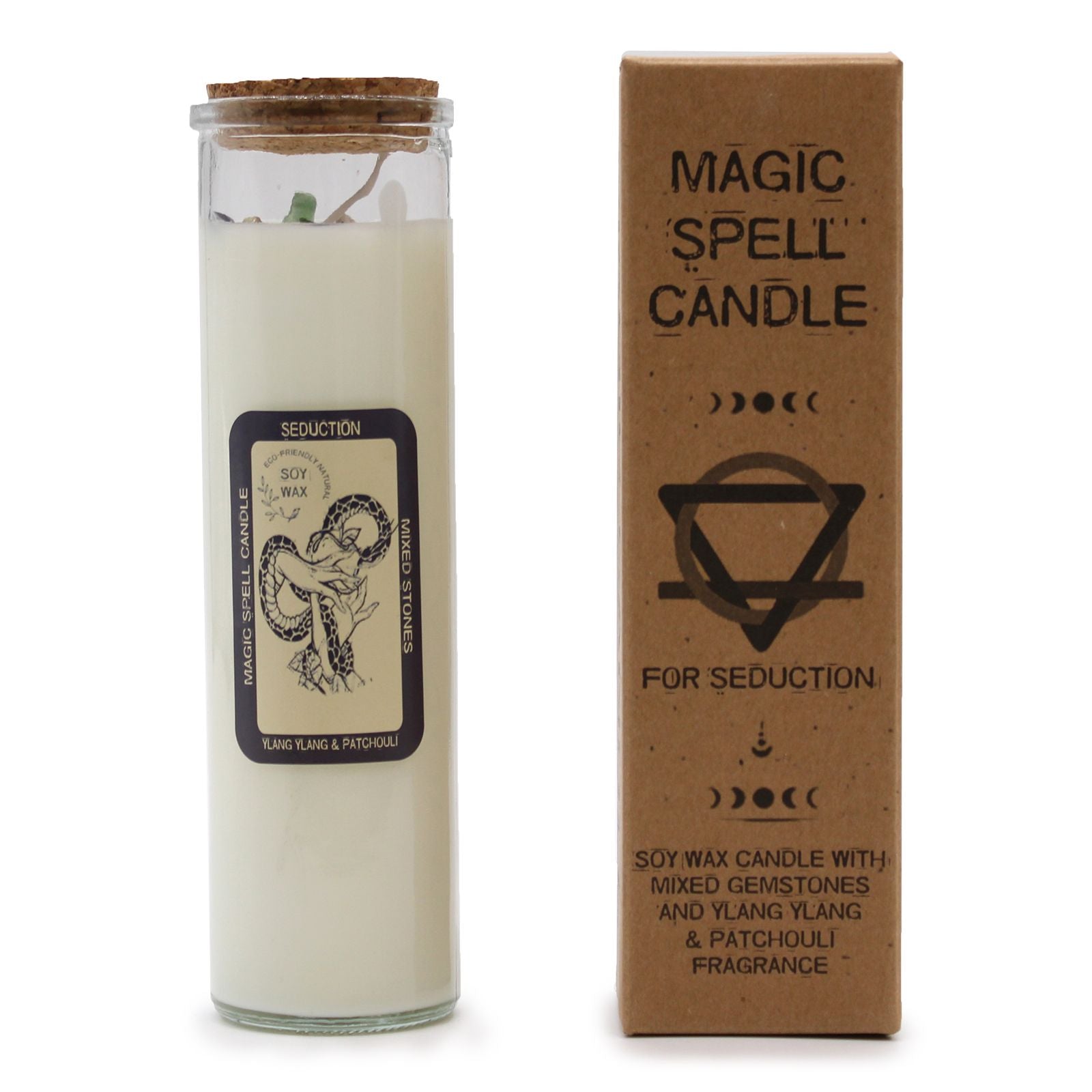 Magic Spell Candle Seduction with Gemstones and Ylang Ylang Aroma