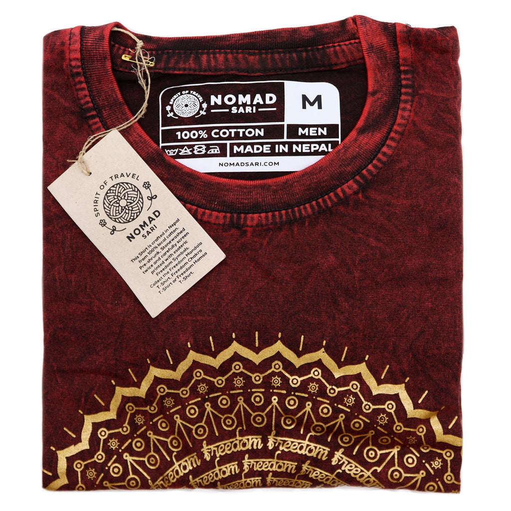 Nomad Sari Stonewashed Cotton T Shirt with Mandala Print Maroon
