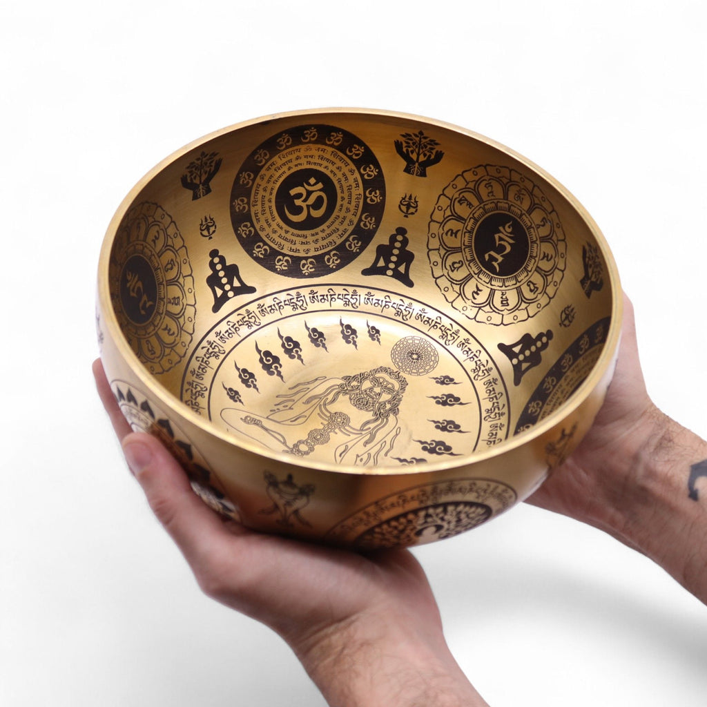 Pure Brass Etched Yogi Set of 4 Singing Bowls for Meditation