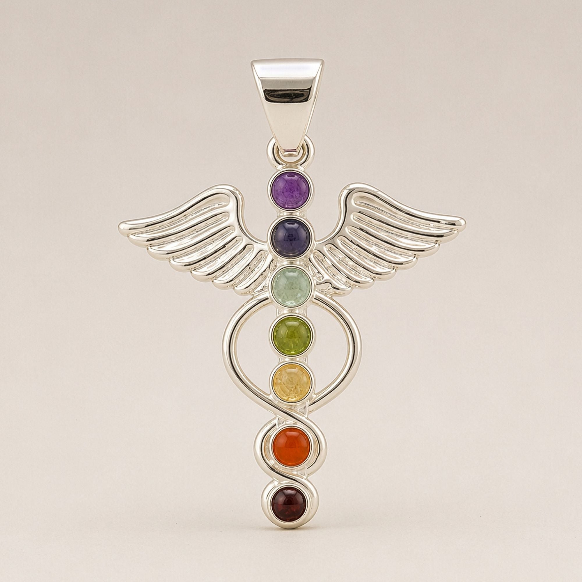 Indian Devotional Pendant - Silver Plated (45cm Cord)- Angel Chakra