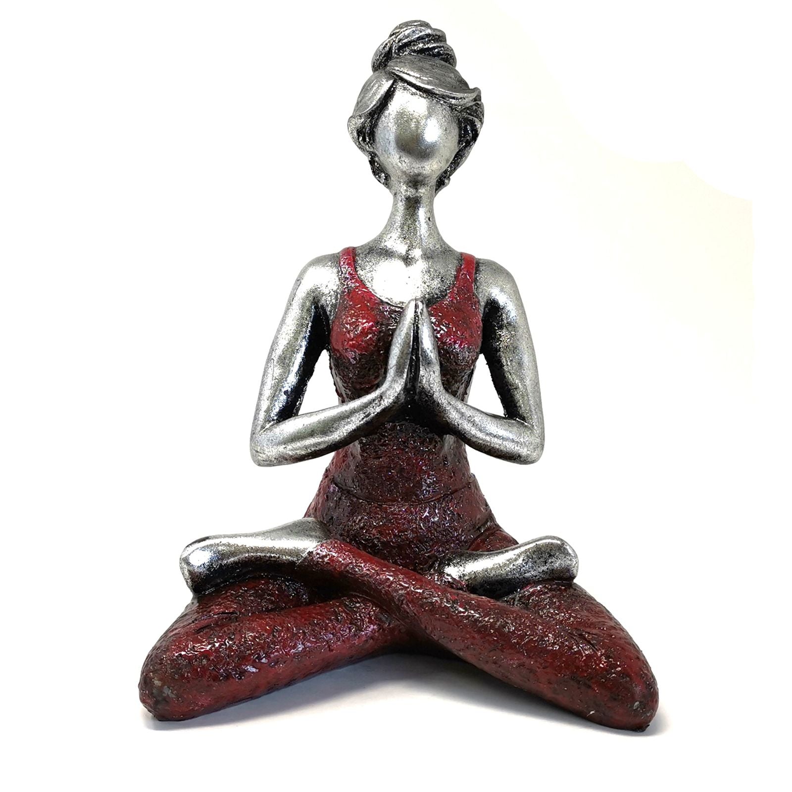 Yoga Lady Figure in Silver and Bordeaux 24cm Decorative Accent