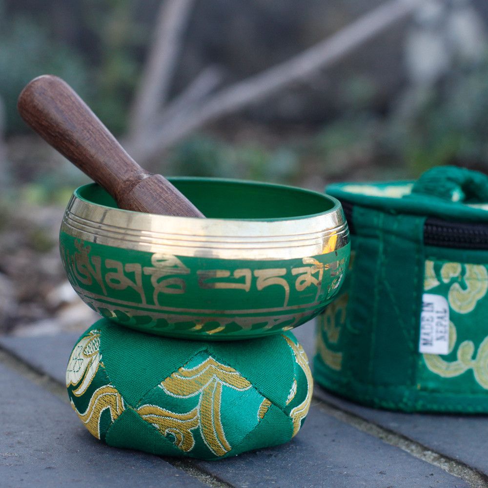 Mini Singing Bowl Gift Set Green with Cushion and Stick Included