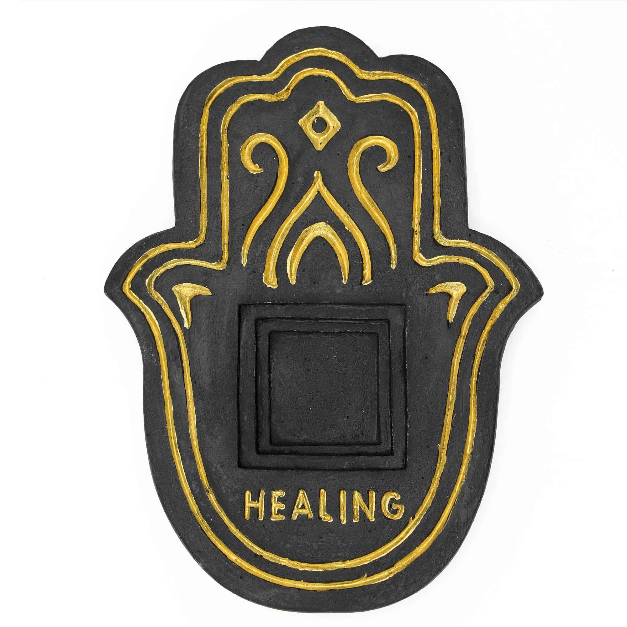 Healling Incense Plate Black & Gold Lava Stone Effect Design