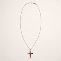 Indian Devotional Pendant - Silver Plated (45cm Chain)- Garnet Crucifix