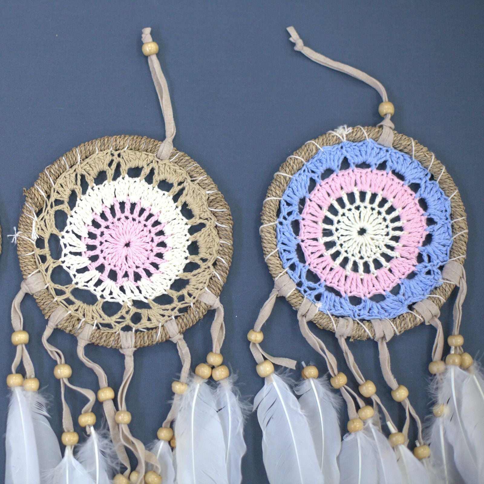 Pastel Pink Macramé Dream Catcher 12cm for Home Decor