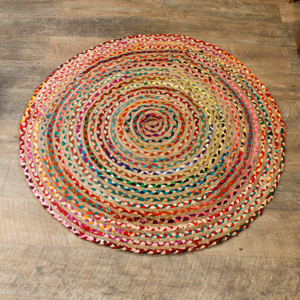 Stylish Round Jute and Recycled Cotton Rug 120 cm for Home Decor