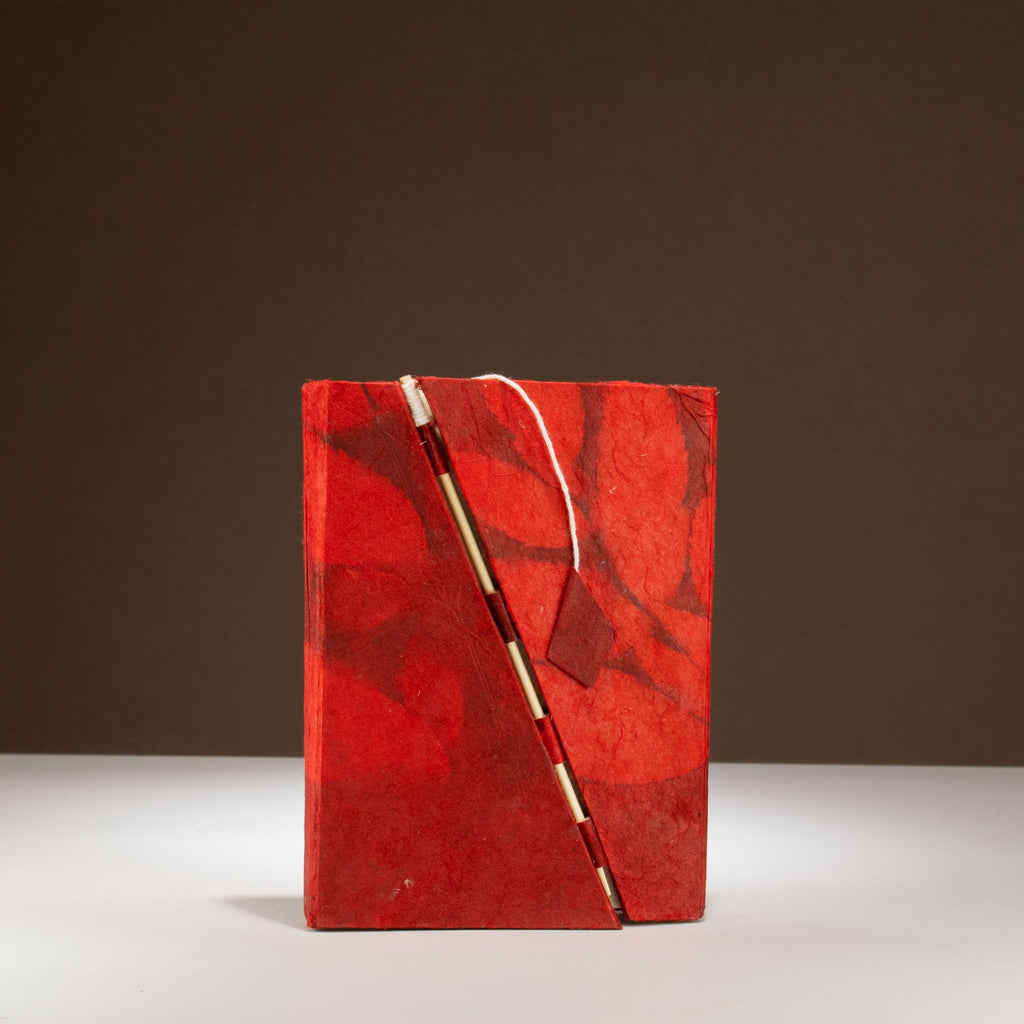 Lokta Bold Floral Bamboo Lock Notebook in Ruby Medium Size