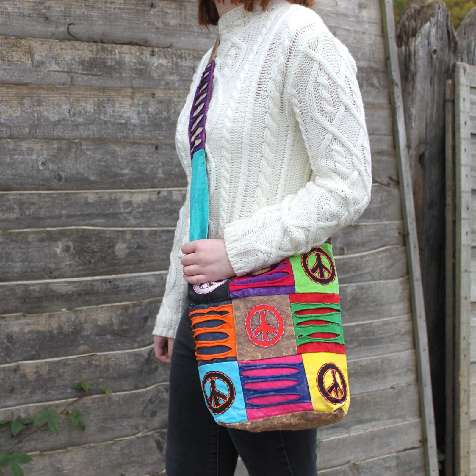 Ethnic Sling Bag in Sand Peace for Everyday Stylish Use and Fun